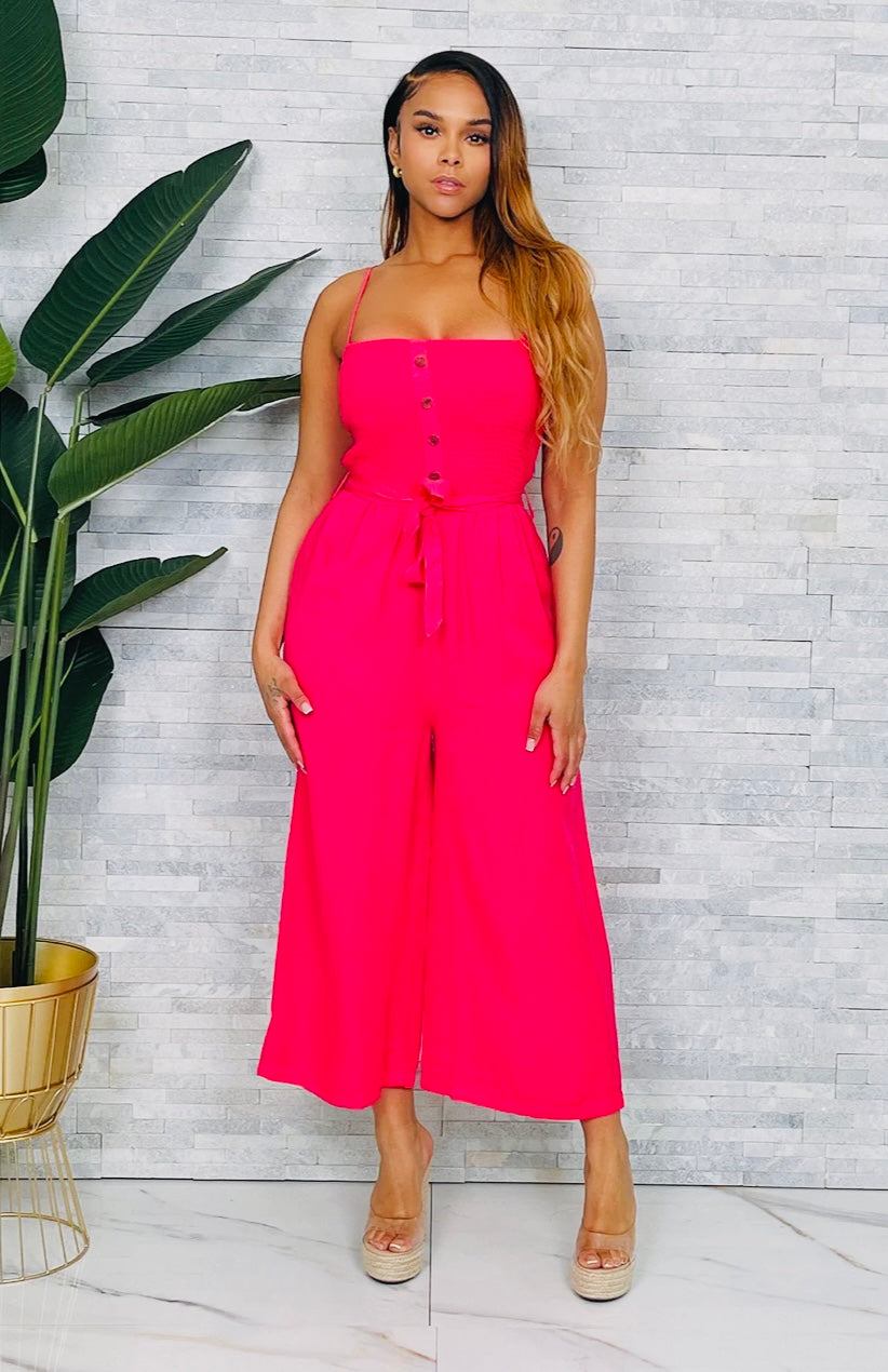 Marilyn Spaghetti Strap Jumpsuit Wide Leg (Fuchsia Pink)