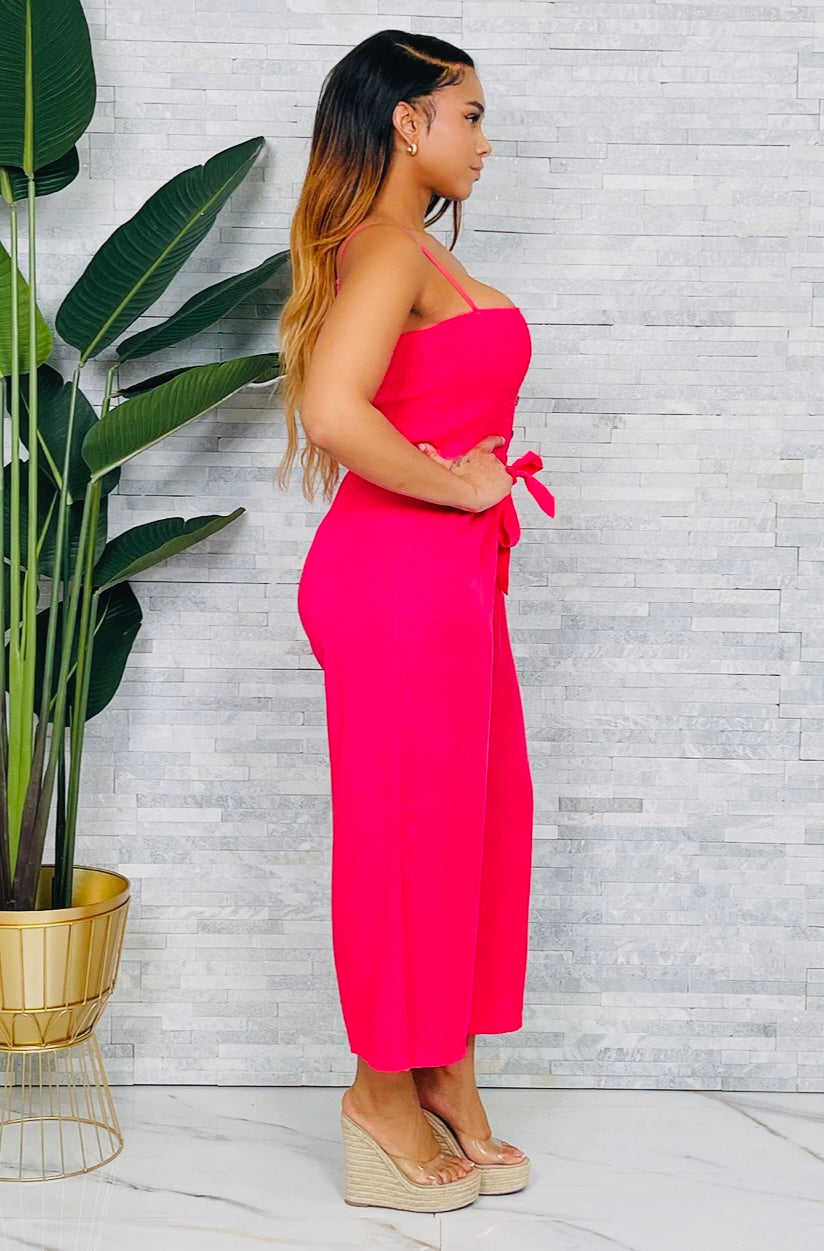 Marilyn Spaghetti Strap Jumpsuit Wide Leg (Fuchsia Pink)