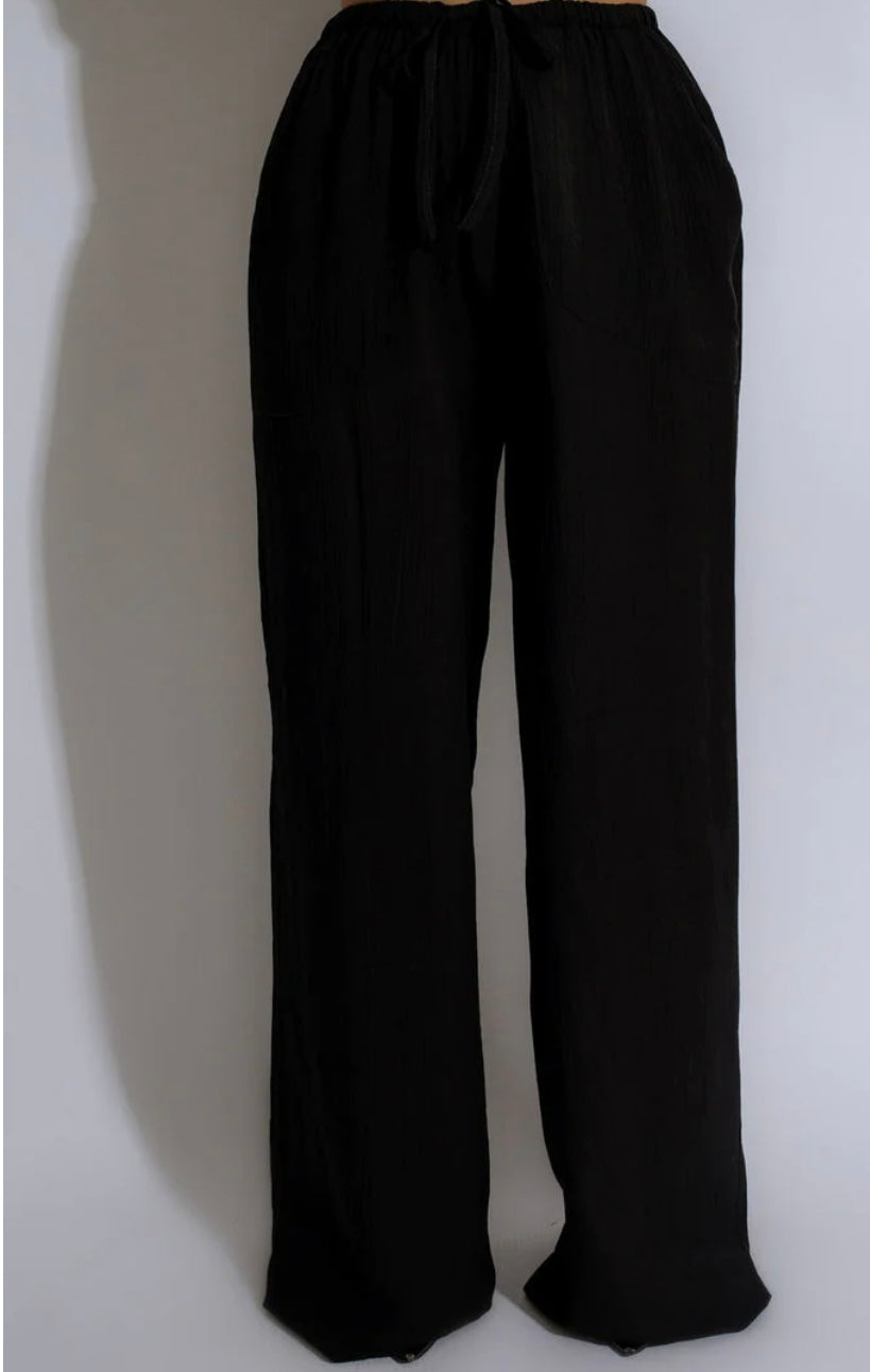 Linen Wide Leg Pants (Black)