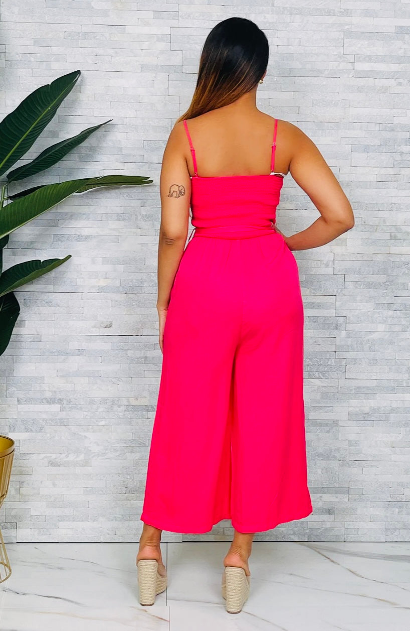 Marilyn Spaghetti Strap Jumpsuit Wide Leg (Fuchsia Pink)