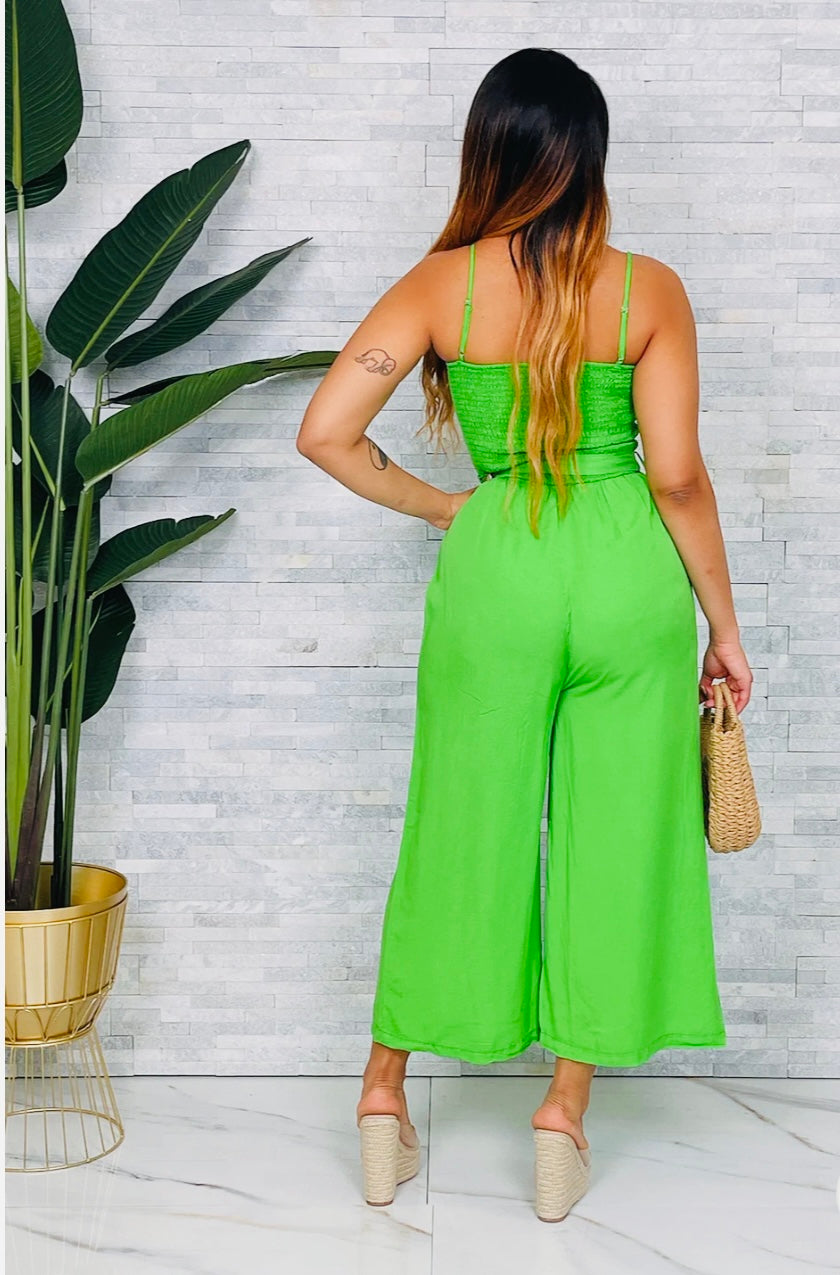 Marilyn Spaghetti Strap Jumpsuit WideLeg (Apple Green)